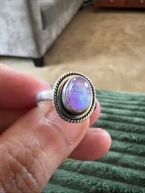 Sterling Silver Rainbow Moonstone Cabochon Ring, Size 6